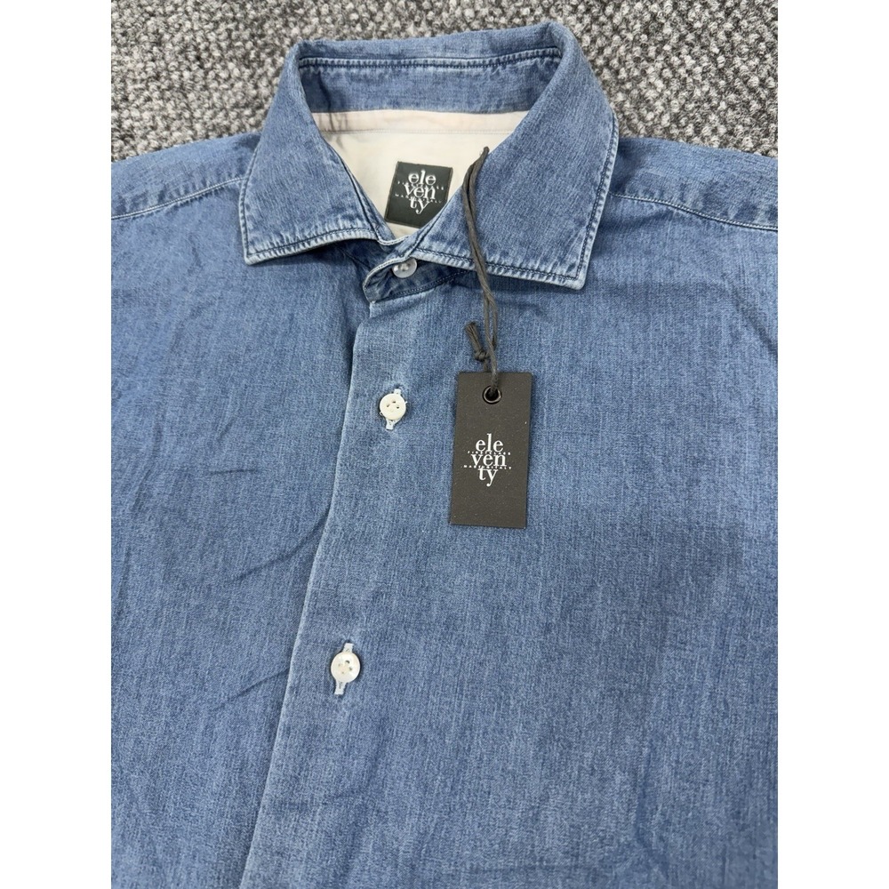Eleventy Men's 15.5 - 39 (S/M) Blue Chambray Button Down Shirt Made in Italy